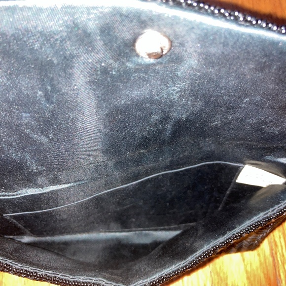 Vintage Beaded Black Envelope Clutch by Dayne Taylor Chevron Design Snap Closure - Picture 5 of 8